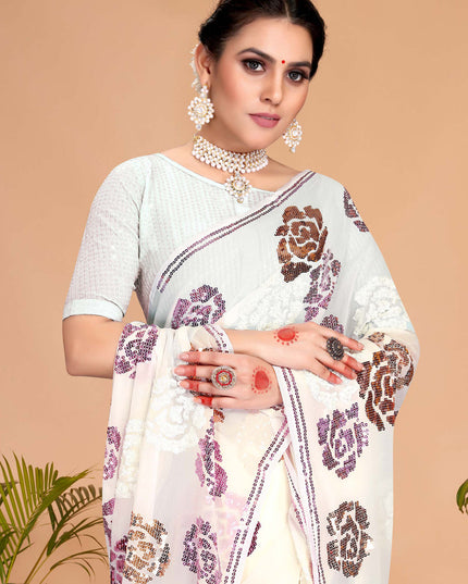 White Georgette Sequence Designer Saree