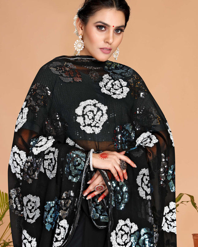 Black Georgette Sequence Designer Saree