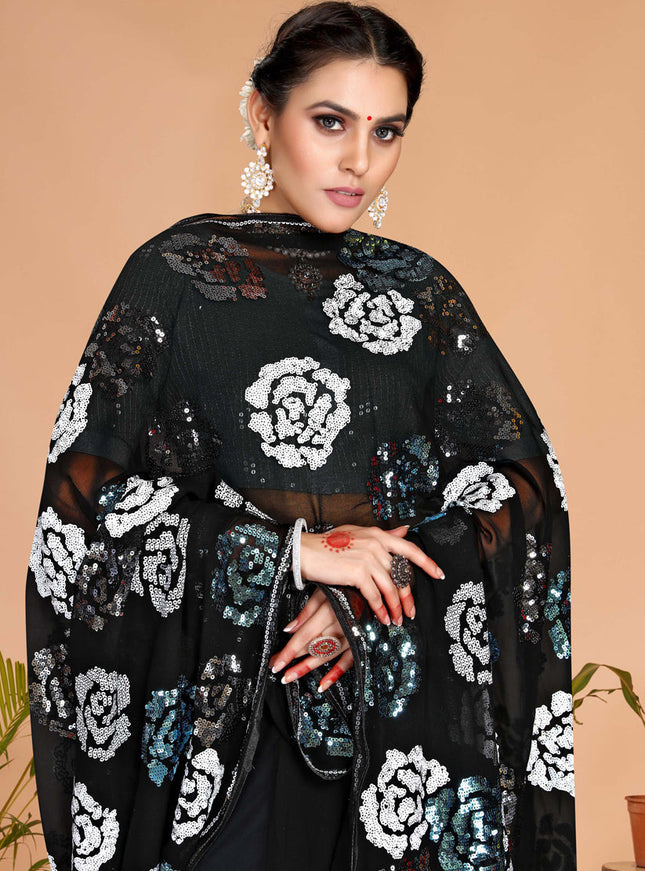 Black Georgette Sequence Designer Saree