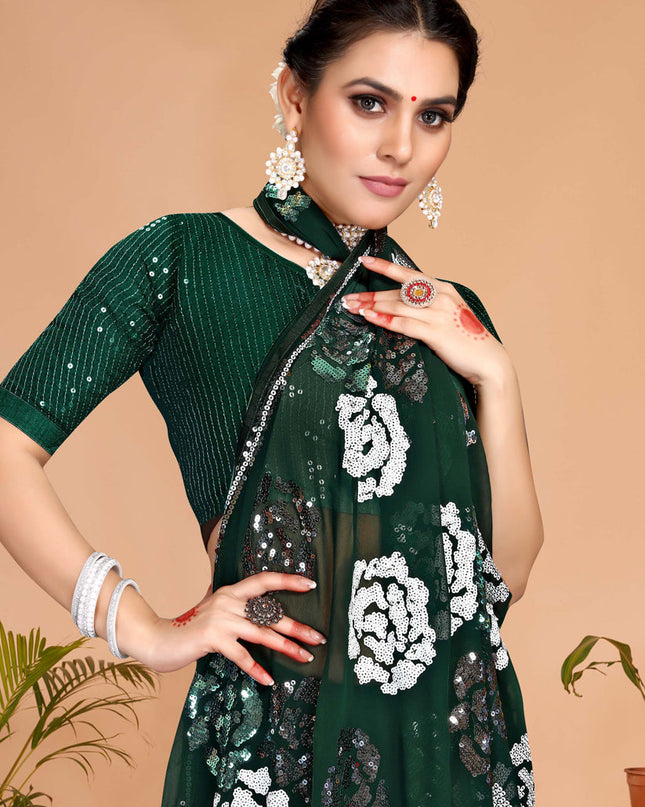 Green Georgette Sequence Designer Saree
