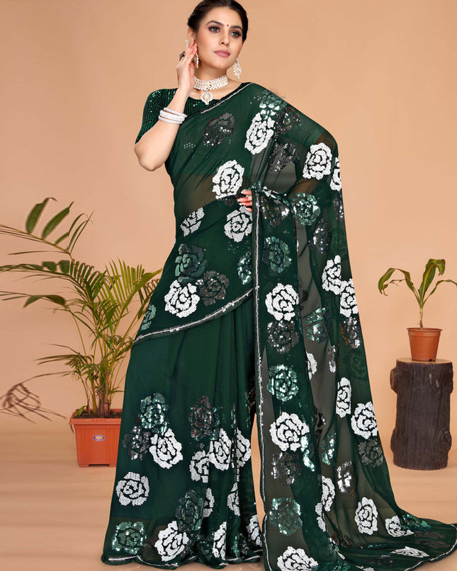 Green Georgette Sequence Designer Saree