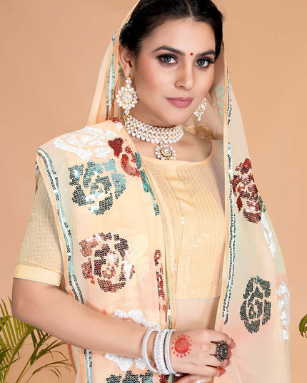 Cream Georgette Sequence Designer Saree