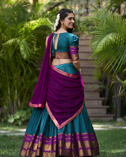 Morpich Cotton Zari Woven Lehenga Choli For Festival