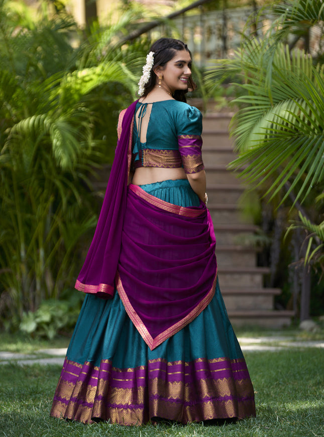 Morpich Cotton Zari Woven Lehenga Choli For Festival