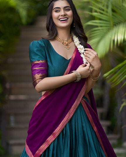 Morpich Cotton Zari Woven Lehenga Choli For Festival