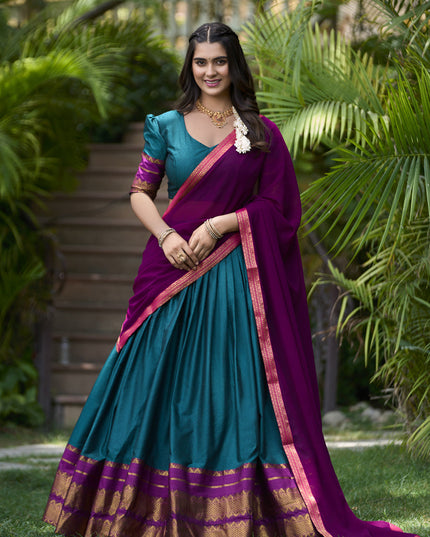 Morpich Cotton Zari Woven Lehenga Choli For Festival