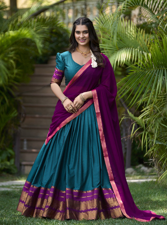 Morpich Cotton Zari Woven Lehenga Choli For Festival