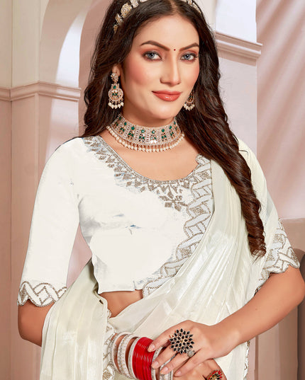 Cream Silk Party Wear Saree