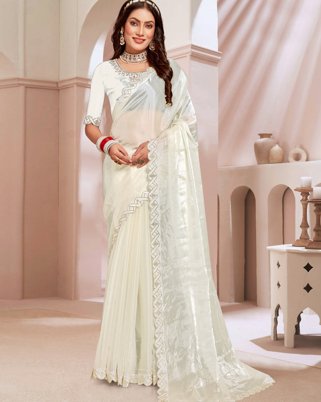 Cream Silk Party Wear Saree