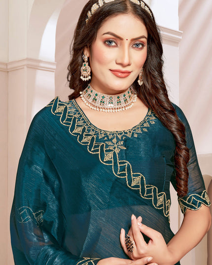 Peacock Blue Silk Party Wear Saree