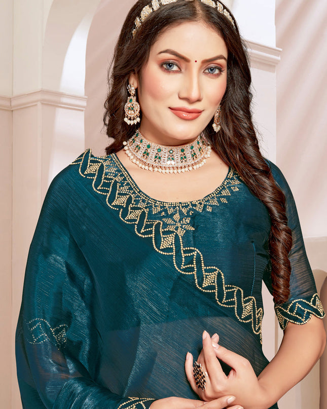 Peacock Blue Silk Party Wear Saree