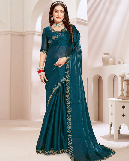 Peacock Blue Silk Party Wear Saree