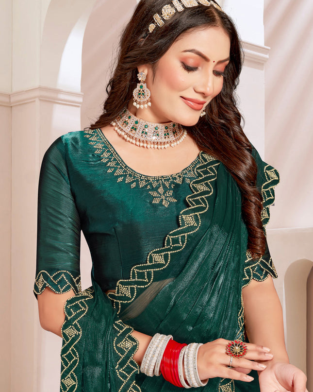 Bottle Green Silk Party Wear Saree