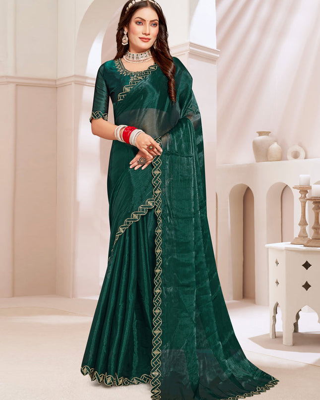 Bottle Green Silk Party Wear Saree