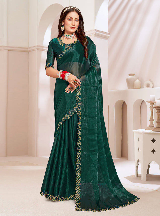 Bottle Green Silk Party Wear Saree