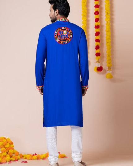 Royal Blue Rayon Gamthi Work Navratri Special Kurta Set