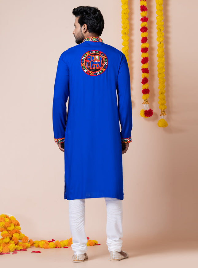Royal Blue Rayon Gamthi Work Navratri Special Kurta Set