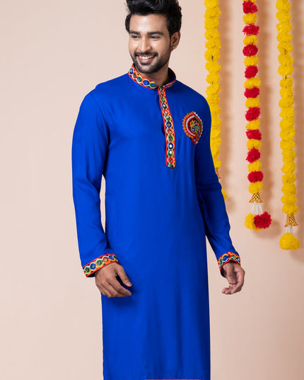 Royal Blue Rayon Gamthi Work Navratri Special Kurta Set
