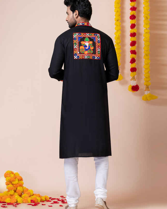 Black Rayon Gamthi Work Navratri Special Kurta Set