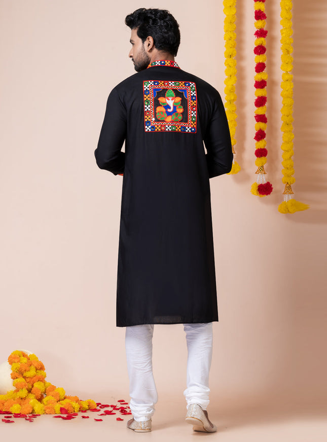 Black Rayon Gamthi Work Navratri Special Kurta Set