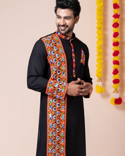 Black Rayon Gamthi Work Navratri Special Kurta Set