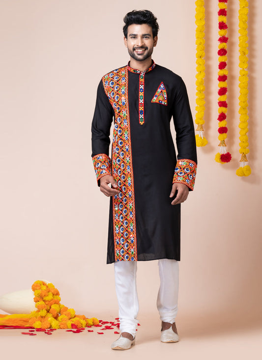 Black Rayon Gamthi Work Navratri Special Kurta Set