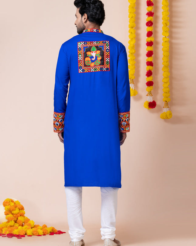 Royal Blue Rayon Gamthi Work Navratri Special Kurta Set
