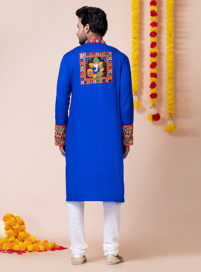 Royal Blue Rayon Gamthi Work Navratri Special Kurta Set