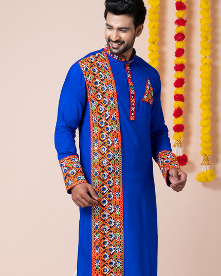 Royal Blue Rayon Gamthi Work Navratri Special Kurta Set