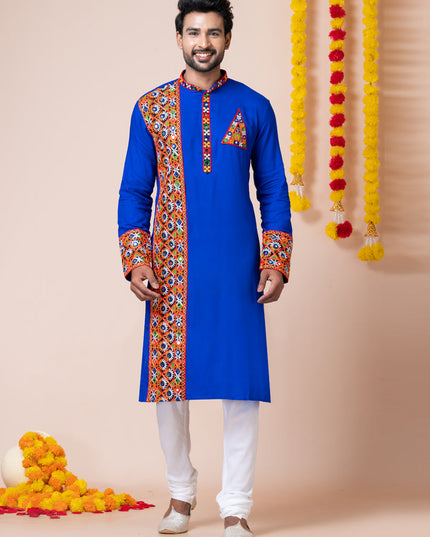 Royal Blue Rayon Gamthi Work Navratri Special Kurta Set