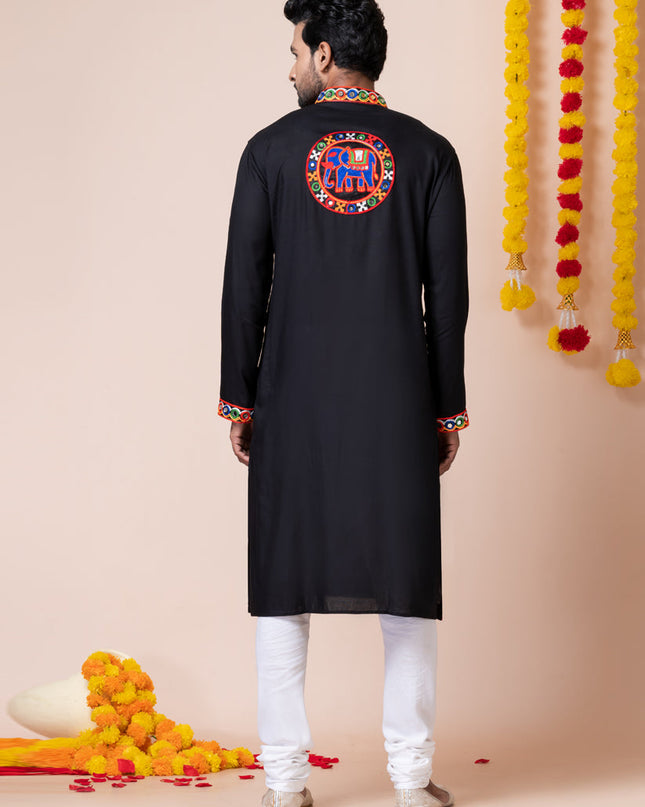 Black Rayon Gamthi Work Navratri Special Kurta Set