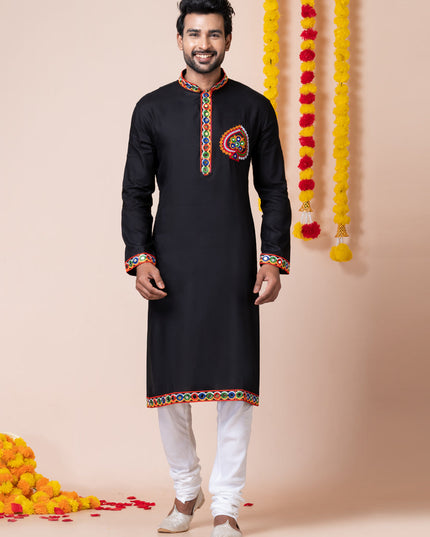 Black Rayon Gamthi Work Navratri Special Kurta Set
