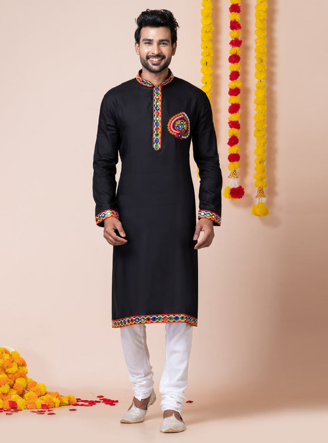 Black Rayon Gamthi Work Navratri Special Kurta Set