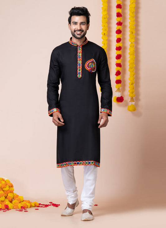 Black Rayon Gamthi Work Navratri Special Kurta Set