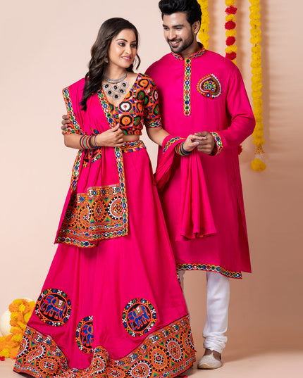 Rani Pink Rayon Gamthi Work Navratri Special Combo