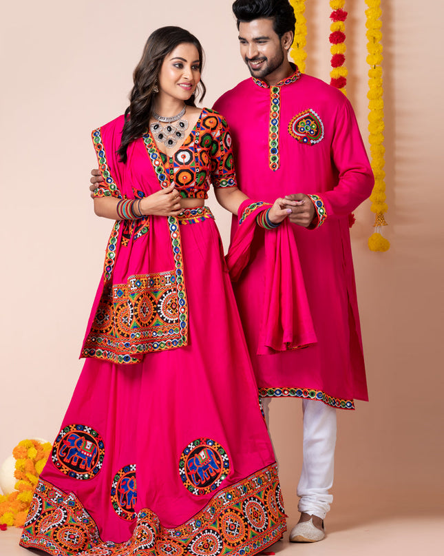 Rani Pink Rayon Gamthi Work Navratri Special Combo