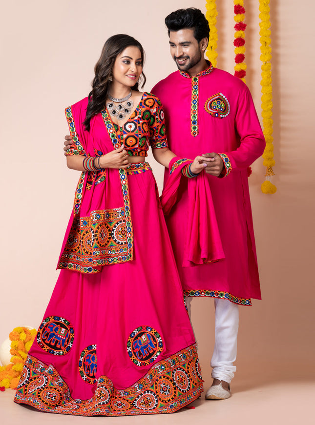 Rani Pink Rayon Gamthi Work Navratri Special Combo
