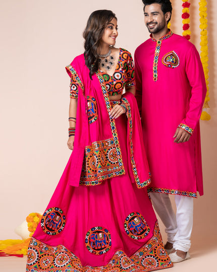 Rani Pink Rayon Gamthi Work Navratri Special Combo