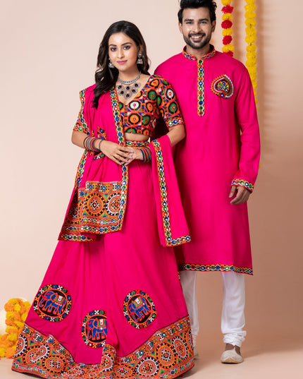 Rani Pink Rayon Gamthi Work Navratri Special Combo