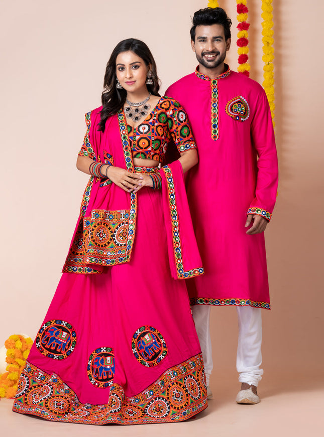 Rani Pink Rayon Gamthi Work Navratri Special Combo