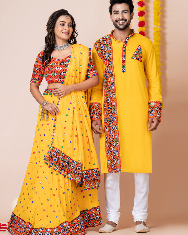 Yellow Rayon Gamthi Work Navratri Special Combo