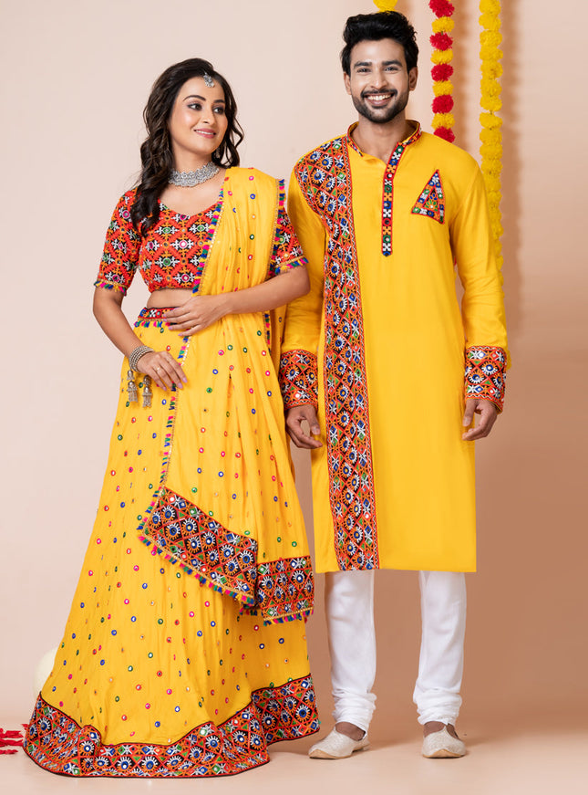 Yellow Rayon Gamthi Work Navratri Special Combo
