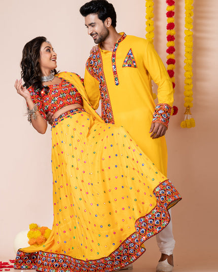 Yellow Rayon Gamthi Work Navratri Special Combo