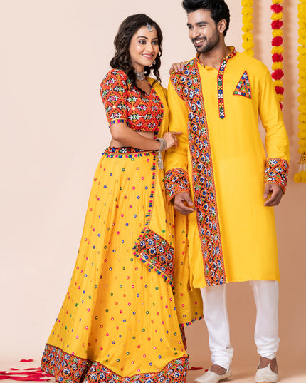 Yellow Rayon Gamthi Work Navratri Special Combo