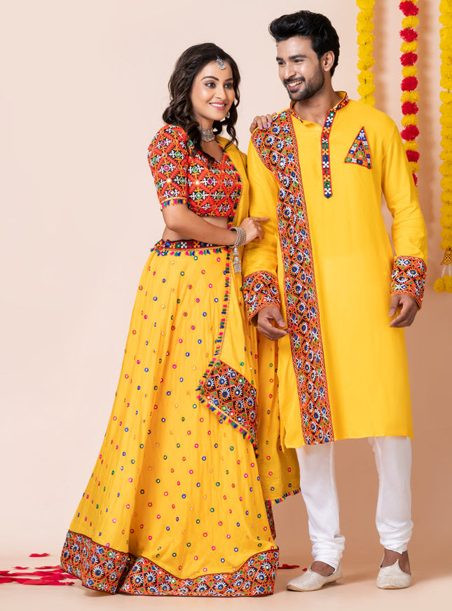 Yellow Rayon Gamthi Work Navratri Special Combo