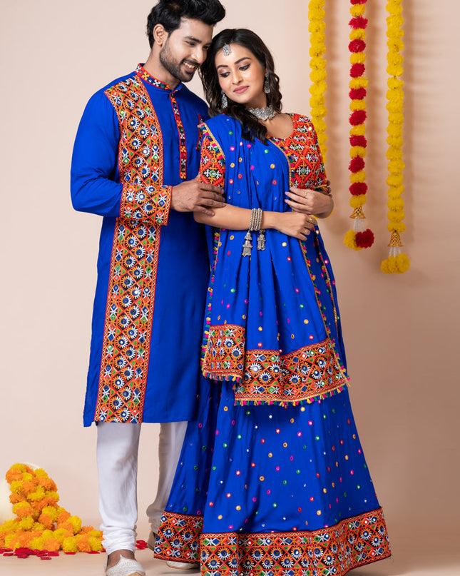 Royal Blue Rayon Gamthi Work Navratri Special Combo