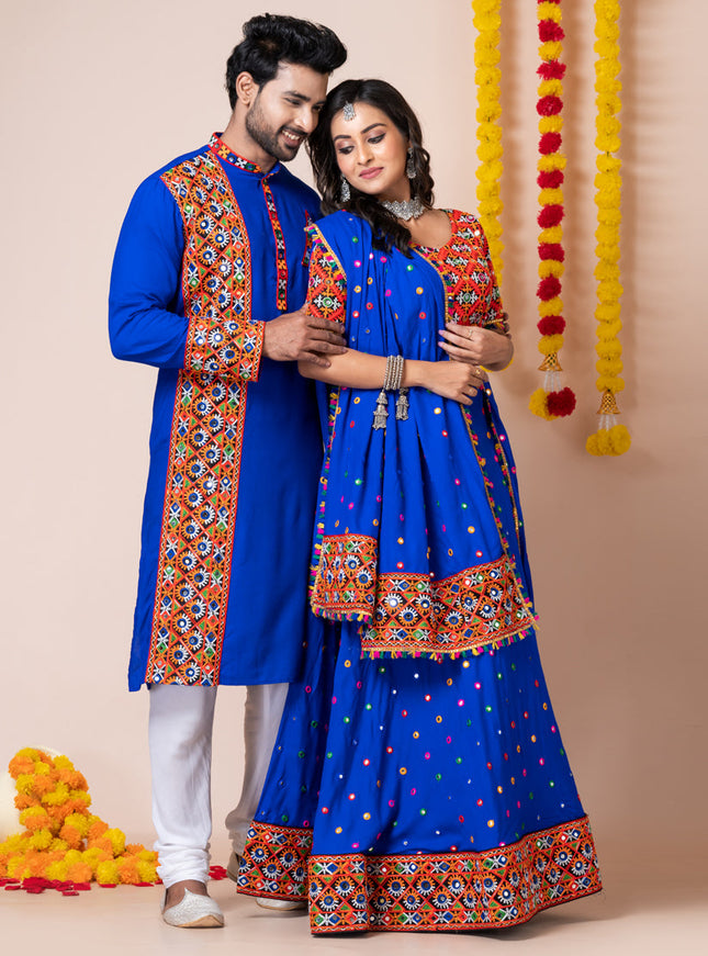 Royal Blue Rayon Gamthi Work Navratri Special Combo