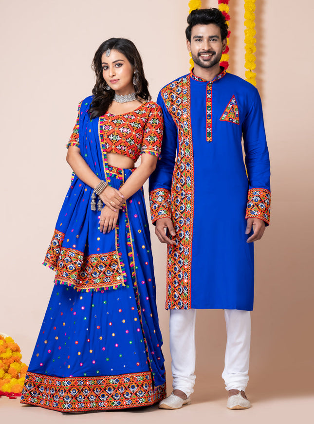 Royal Blue Rayon Gamthi Work Navratri Special Combo