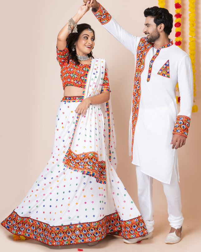 White Rayon Gamthi Work Navratri Special Combo