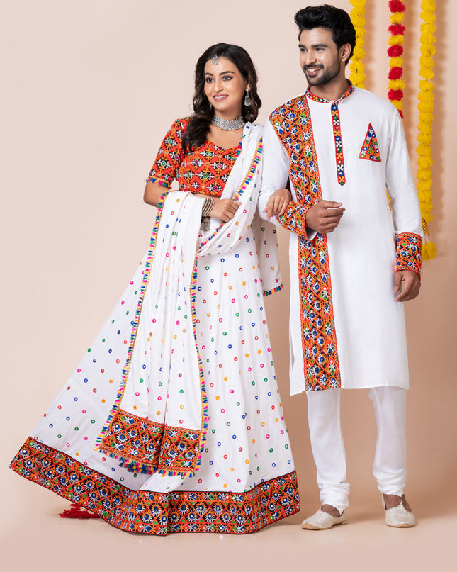 White Rayon Gamthi Work Navratri Special Combo